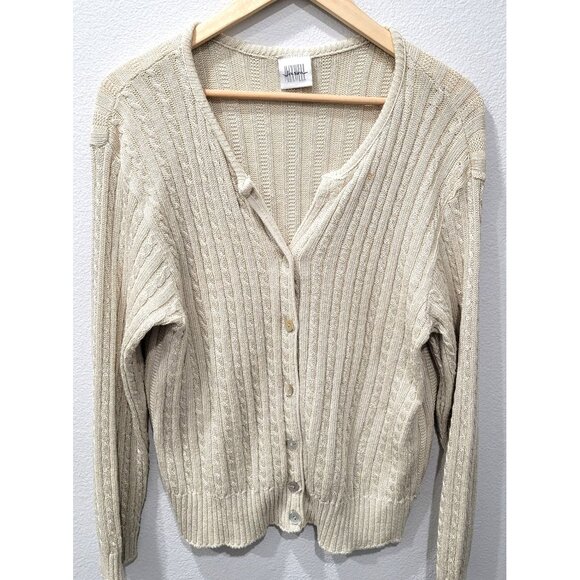 Womens Vintage Jason Maxwell V-Neck Button-up Cream Cardigan Sweater Size M - Picture 1 of 10